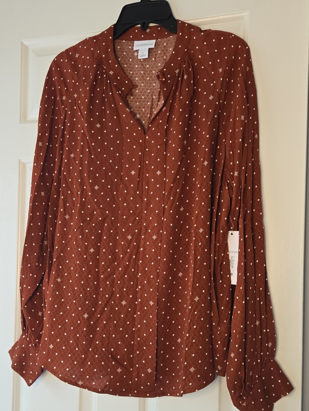 Liz Claiborne Women's Rust Brown Printed Blouse Size Large Long Sleeve Business - Picture 4 of 10